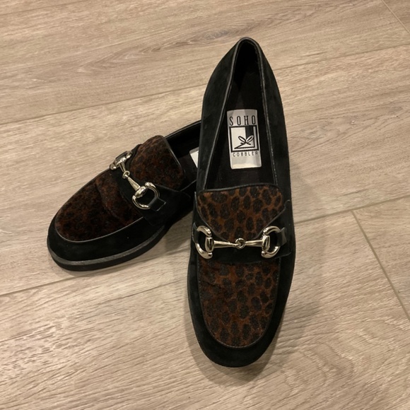 Soho Black and Brown Suede Loafers with Silver Buckle - Picture 3 of 6